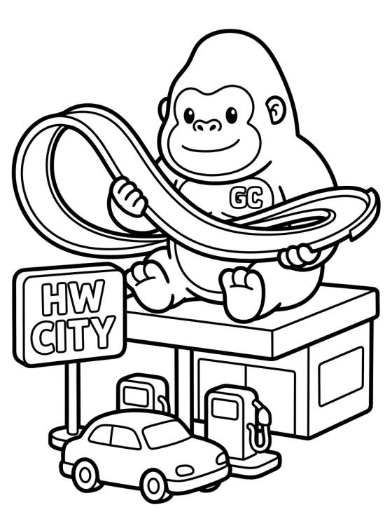 Desenho de Gorila Gigante en la Estación de Hot Wheels City para colorir e imprimir grátis