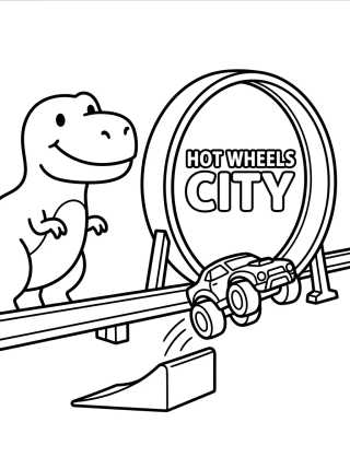 Desenho de T-Rex en la Pista Hot Wheels City para colorir e imprimir grátis