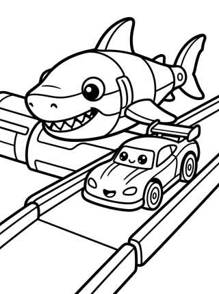 Desenho de Tiburón Robot en la Pista Hot Wheels City para colorir e imprimir grátis