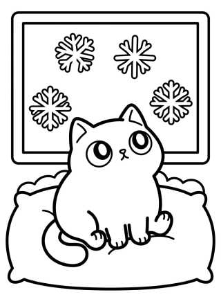 Desenho de Gatito Viendo la Nieve Caer para colorir e imprimir grátis