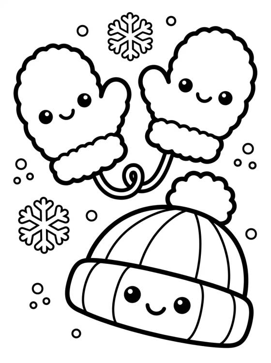 Desenho de Guantes y Gorro de Lana Tiernos para colorir e imprimir grátis