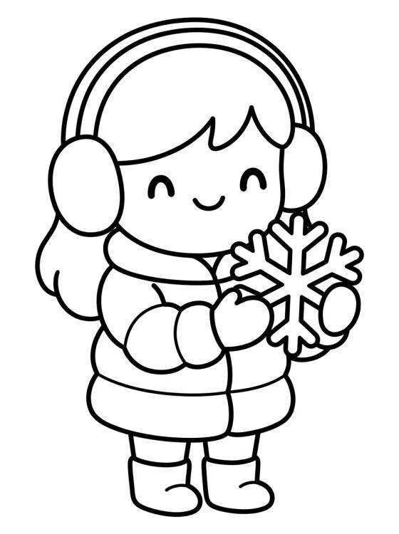 Desenho de Niña con Abrigo Jugando en la Nieve para colorir e imprimir grátis
