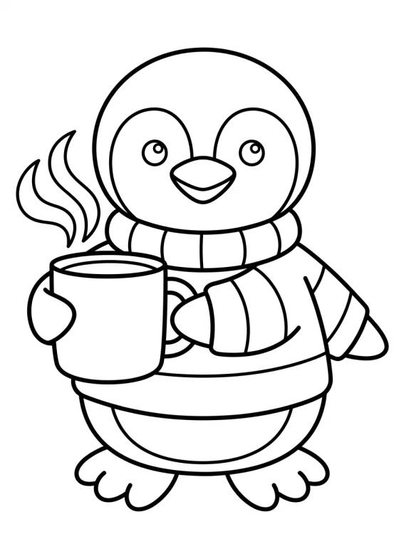 Desenho de Pingüino con abrigo de invierno para colorir e imprimir grátis