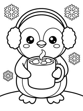 Desenho de Pingüino con Chocolate Caliente para colorir e imprimir grátis