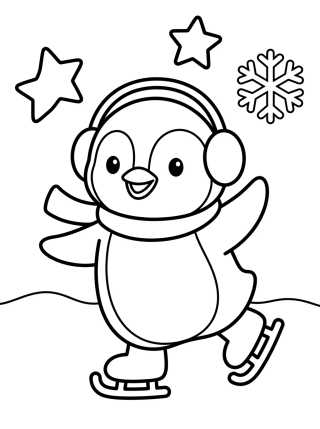 Desenho de Pingüino Feliz Patinando sobre Hielo para colorir e imprimir grátis