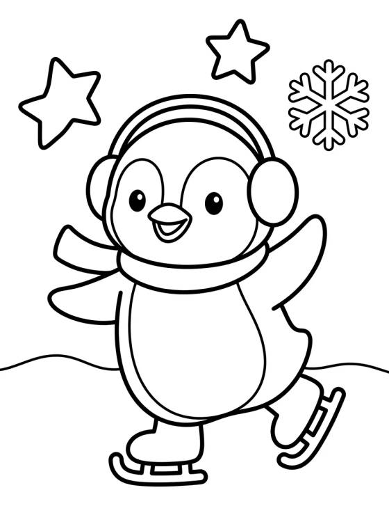 Desenho de Pingüino Feliz Patinando sobre Hielo para colorir e imprimir grátis