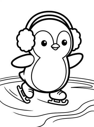 Desenho de Pingüino Tierno Patinando en el Hielo para colorir e imprimir grátis