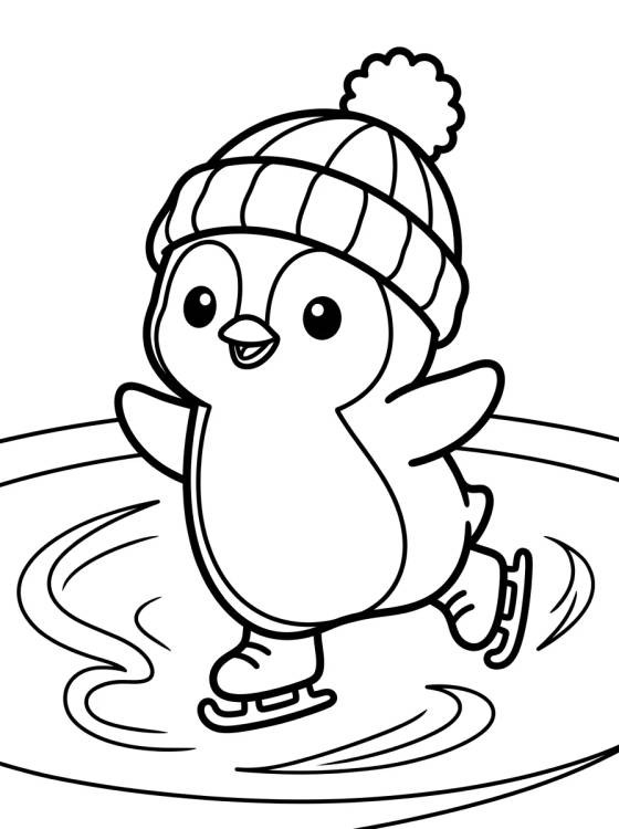 Desenho de Pingüino Kawaii con Gorro en el Hielo para colorir e imprimir grátis