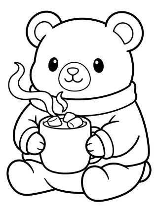 Desenho de Osito Tomando Chocolate Caliente para colorir e imprimir grátis