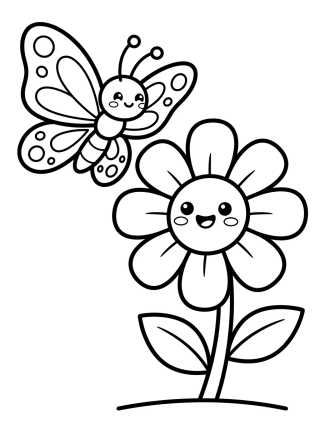 Desenho de Mariposa y Margarita Feliz para colorir e imprimir grátis