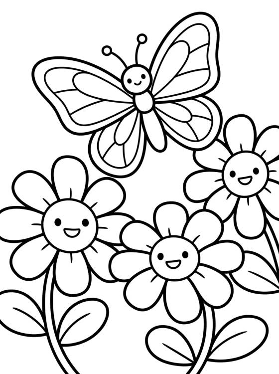 Desenho de Mariposa en el Jardín de Margaritas para colorir e imprimir grátis