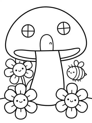 Desenho de Hongo Mágico y Flores de Jardín para colorir e imprimir grátis