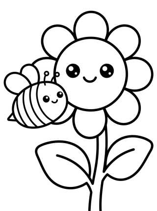 Desenho de Girasol Tierno con Abejita para colorir e imprimir grátis