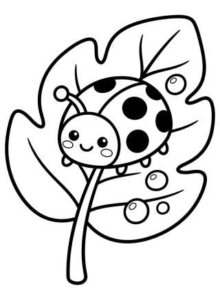 Desenho de Mariquita en la Hoja del Jardín para colorir e imprimir grátis