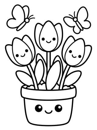 Desenho de Maceta de Tulipanes Lindos para colorir e imprimir grátis
