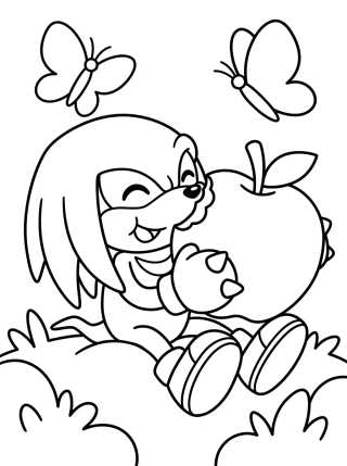 Desenho de Knuckles Comiendo Frutas para colorir e imprimir grátis