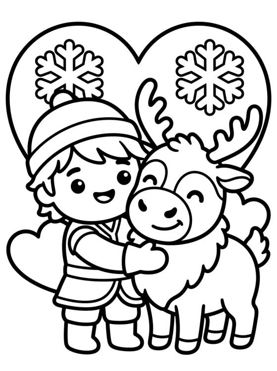 Desenho de Kristoff Abrazando al Reno Sven Tiernos para colorir e imprimir grátis