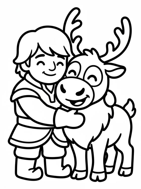 Desenho de Kristoff Abrazando a Sven para colorir e imprimir grátis