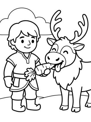Desenho de Kristoff Alimentando a Sven con Zanahoria para colorir e imprimir grátis