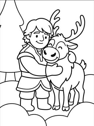 Desenho de Kristoff y Sven Abrazados Tiernos para colorir e imprimir grátis