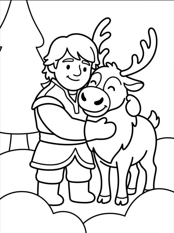 Desenho de Kristoff y Sven Abrazados Tiernos para colorir e imprimir grátis