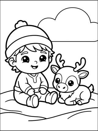 Desenho de Kristoff y Sven Bebé Kawaii para colorir e imprimir grátis