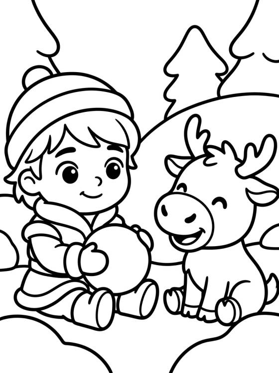 Desenho de Kristoff y Sven Bebés Kawaii para colorir e imprimir grátis