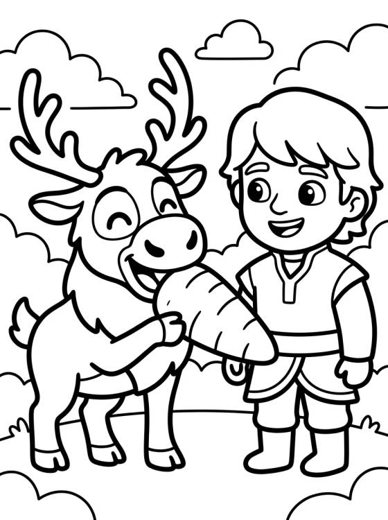 Desenho de Kristoff y Sven Comiendo Zanahoria para colorir e imprimir grátis