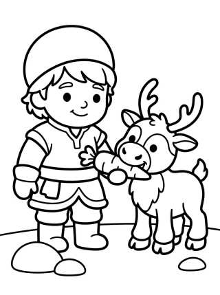 Desenho de Kristoff y Sven Compartiendo una Zanahoria para colorir e imprimir grátis