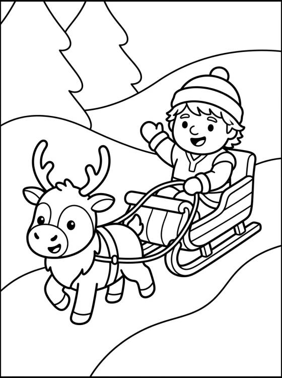 Desenho de Kristoff y Sven en el Trineo de Nieve para colorir e imprimir grátis