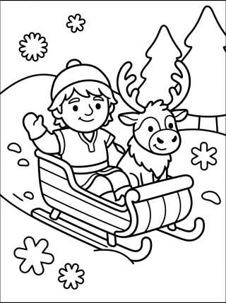 Desenho de Kristoff y Sven en el Trineo de Nieve para colorir e imprimir grátis