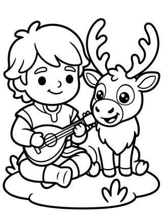 Desenho de Kristoff Tocando el Laúd con Sven para colorir e imprimir grátis