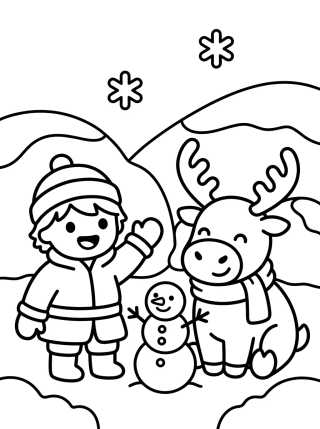 Desenho de Sven y Kristoff Jugando en la Nieve para colorir e imprimir grátis