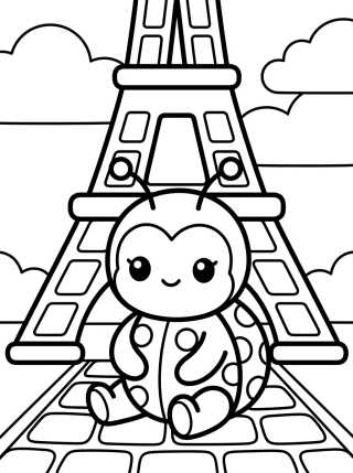 Desenho de Ladybug Chibi en París para colorir e imprimir grátis