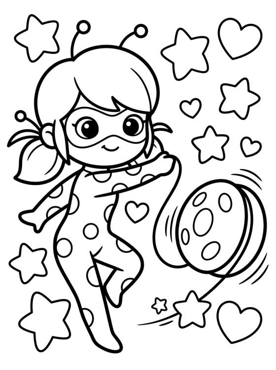 Desenho de Ladybug Usando el Yo-yo Mágico para colorir e imprimir grátis