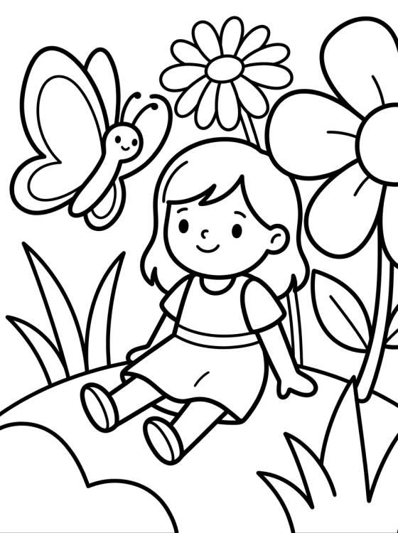 Desenho de Lila Jugando en el Parque con Flores para colorir e imprimir grátis