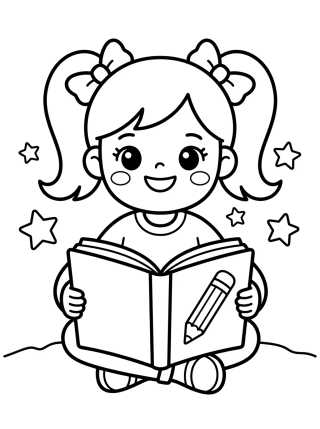 Desenho de Lila Estudiando con Libro de la Escuela para colorir e imprimir grátis
