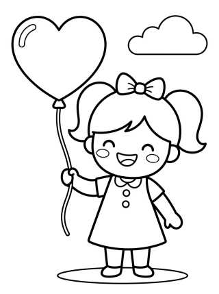 Desenho de Lila Sosteniendo un Globo de Corazón para colorir e imprimir grátis