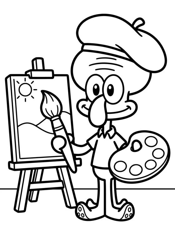 Desenho de Calamardo Artista Pintor para colorir e imprimir grátis