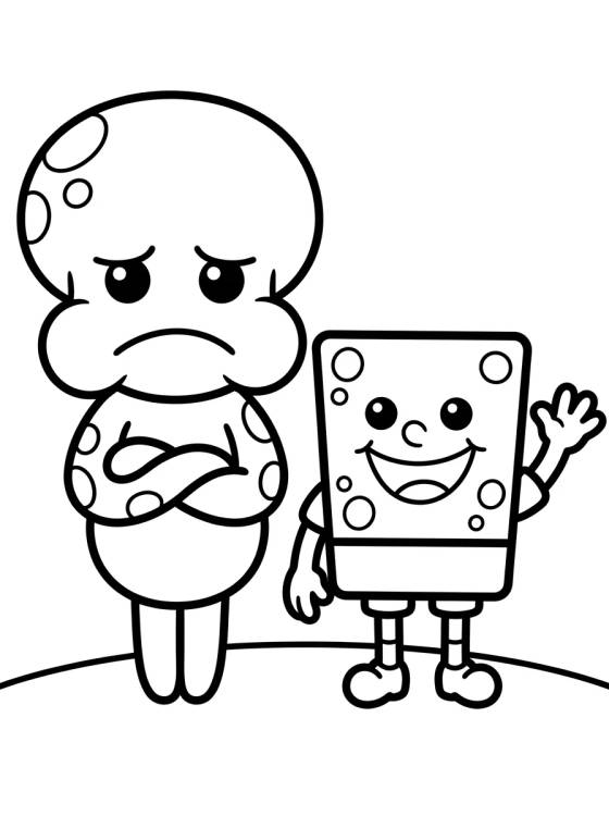 Desenho de Calamardo y Bob Esponja Tiernos para colorir e imprimir grátis