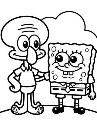 Desenho de Calamardo y Bob Esponja tiernos para colorir e imprimir grátis