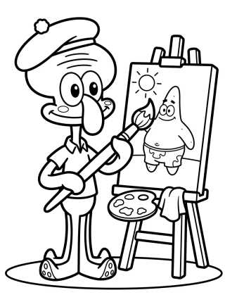 Desenho de Calamardo Pintando un Cuadro para colorir e imprimir grátis