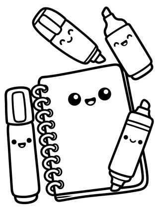Desenho de Cuaderno Tierno y Plumones para colorir e imprimir grátis