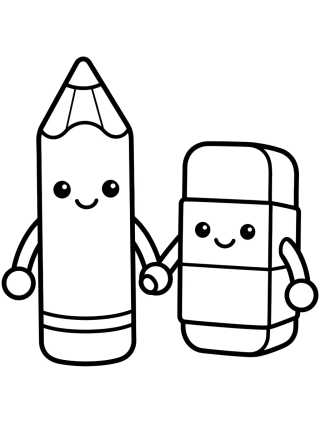 Desenho de Lápiz y Goma de Borrar Amiguitos para colorir e imprimir grátis