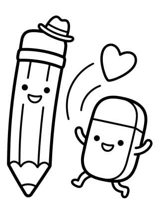 Desenho de Lápiz y Borrador Amiguitos para colorir e imprimir grátis