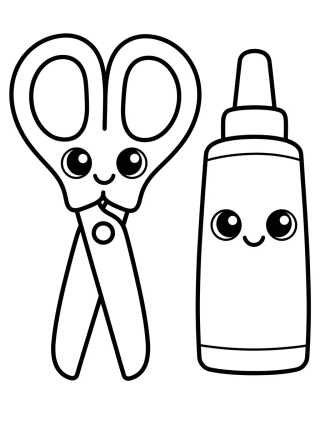 Desenho de Tijeras y Pegamento Kawaii para colorir e imprimir grátis