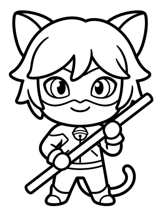 Desenho de Cat Noir Chibi Sonriente para colorir e imprimir grátis