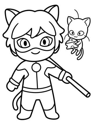 Desenho de Cat Noir con el Kwami Plagg para colorir e imprimir grátis