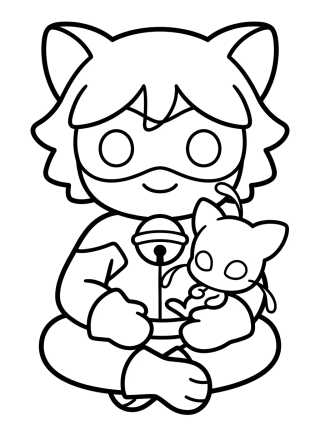 Desenho de Cat Noir y el Kwami Plagg para colorir e imprimir grátis