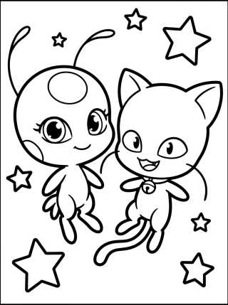Desenho de Kwamis Tikki y Plagg Tiernos para colorir e imprimir grátis